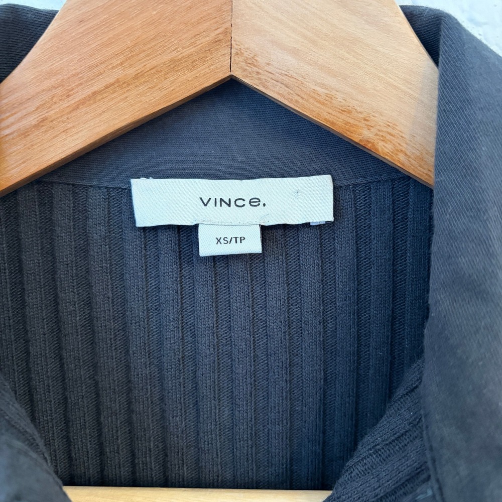Vince Ribbed Knit Polo Cardigan Womens XS Minimalist Capsule Fitted Button Gray - Picture 3 of 10